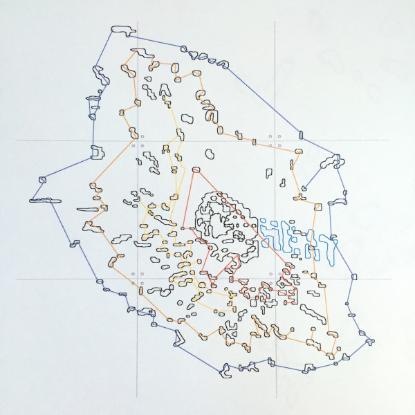 Image of work in progress drawing. Photograph by Melissa Cameron. Presented for the Heat Exchange 2 project/exhibition, with exhibitions taking place in 2015 and 2016